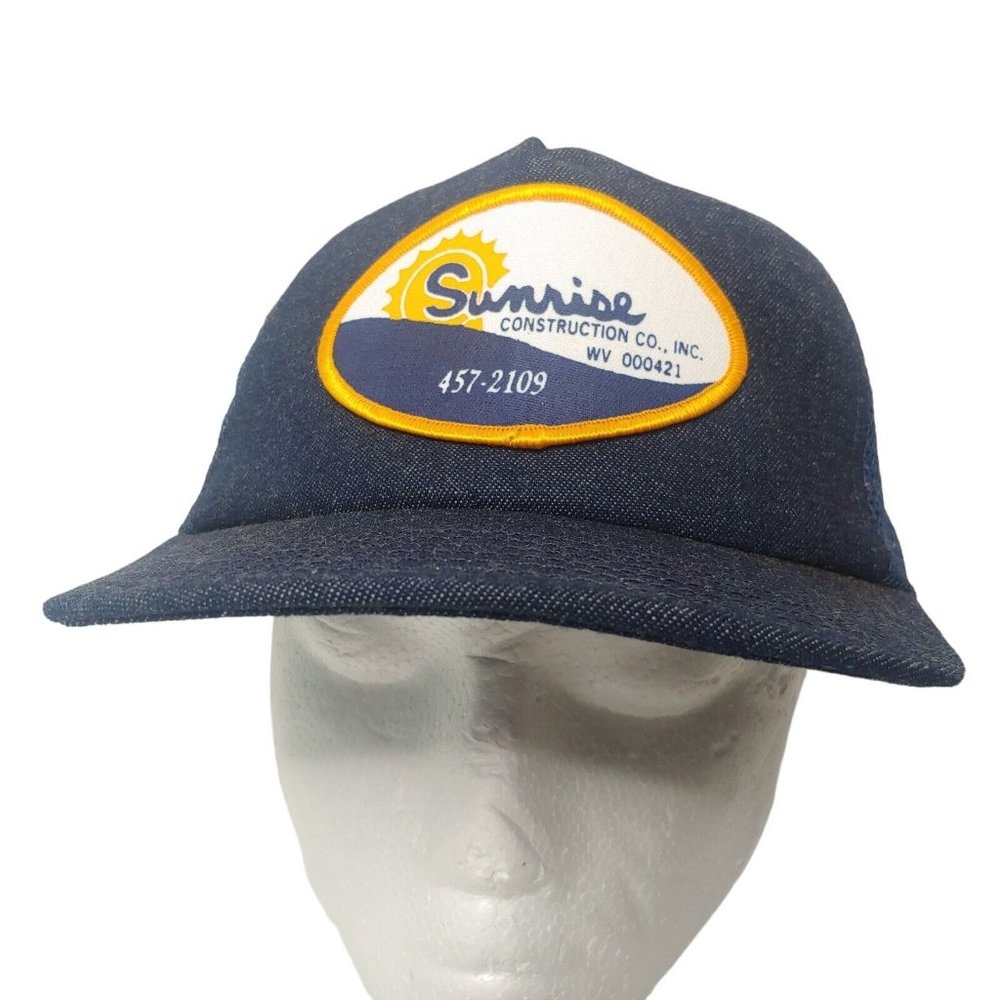 Vintage Sunrise Construction West Virginia Cap Snap Back Blue Denim Logo Hat